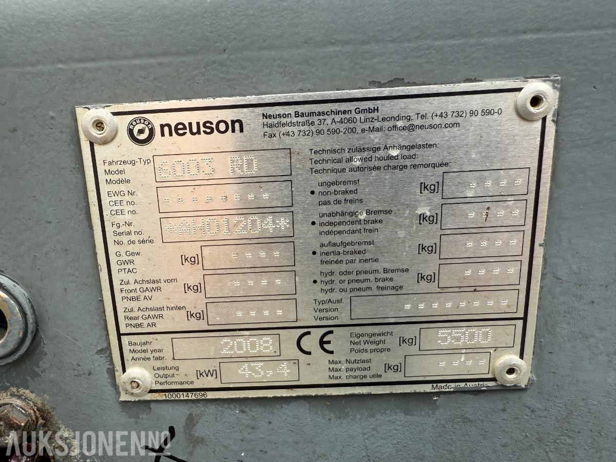 2008 Neuson 6003 Minigraver nylig sertifisert