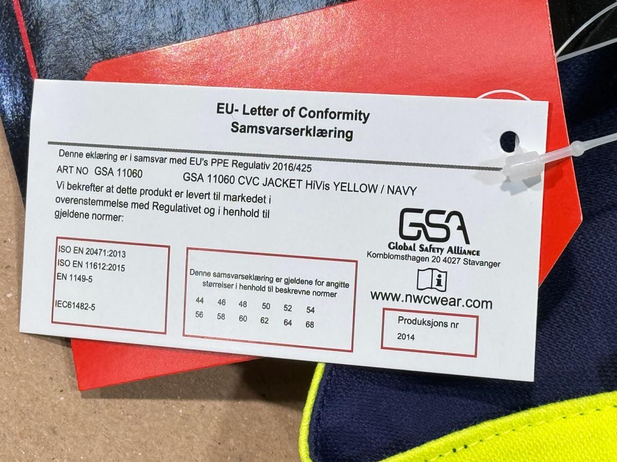 9 stk GSA HiVis arbeidsjakker gul/marine i størrelse 48/S