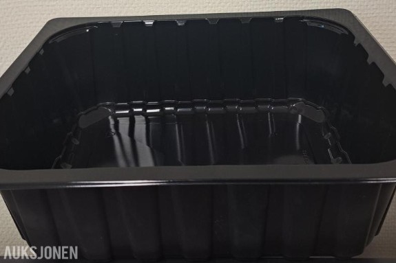 Mat emballasje. Skål i svart PP  325x265x100mm. (L x B x H) Volum 6000ml. (6 liter) 108 stk.  pr eske