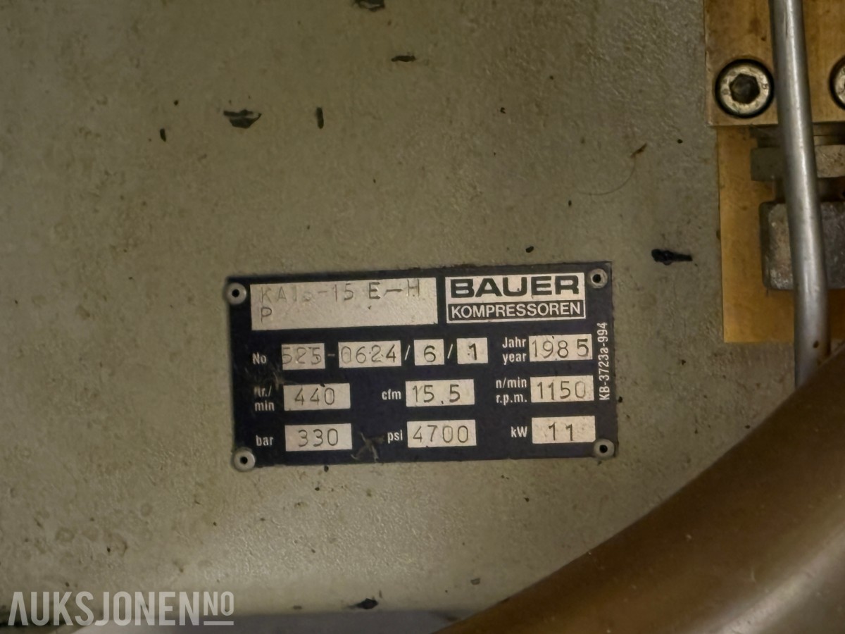 1985 Bauer modell KAP 15 E-H dykkekompressor