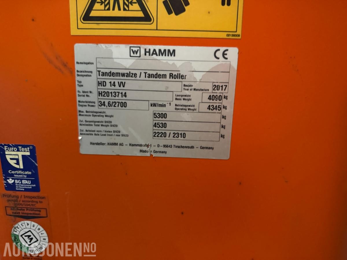 2017 Hamm HD 14 VV Tandemvals