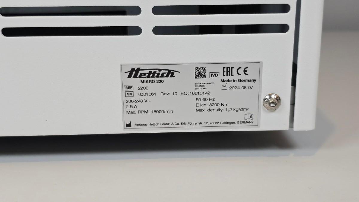 2024 Hettich Mikro 220 Mikrosentrifuge