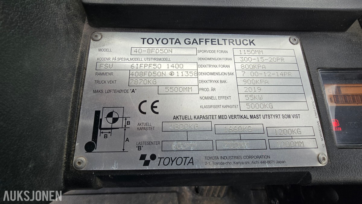 Toyota Dieseltruck 5 tonn, 2019 mod. kun 1030 timer