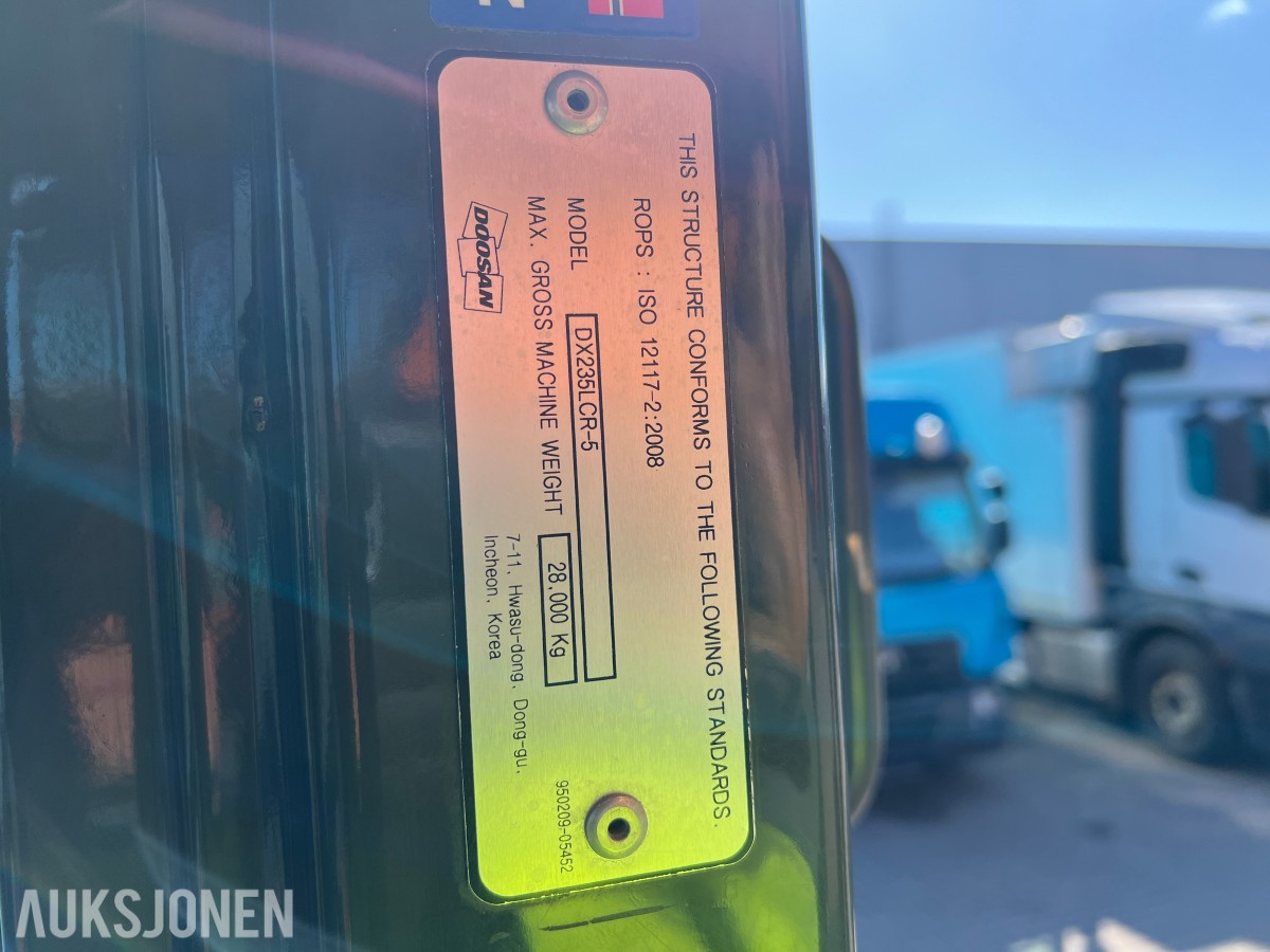 2019 Doosan DX 235 LCR-5 Rototilr, webasto, sentralsmøring