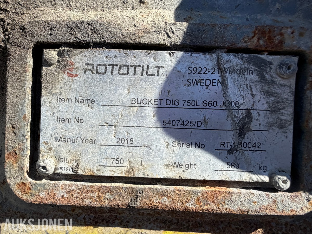 2018 Rototilt Graveskuffe 750 L S60