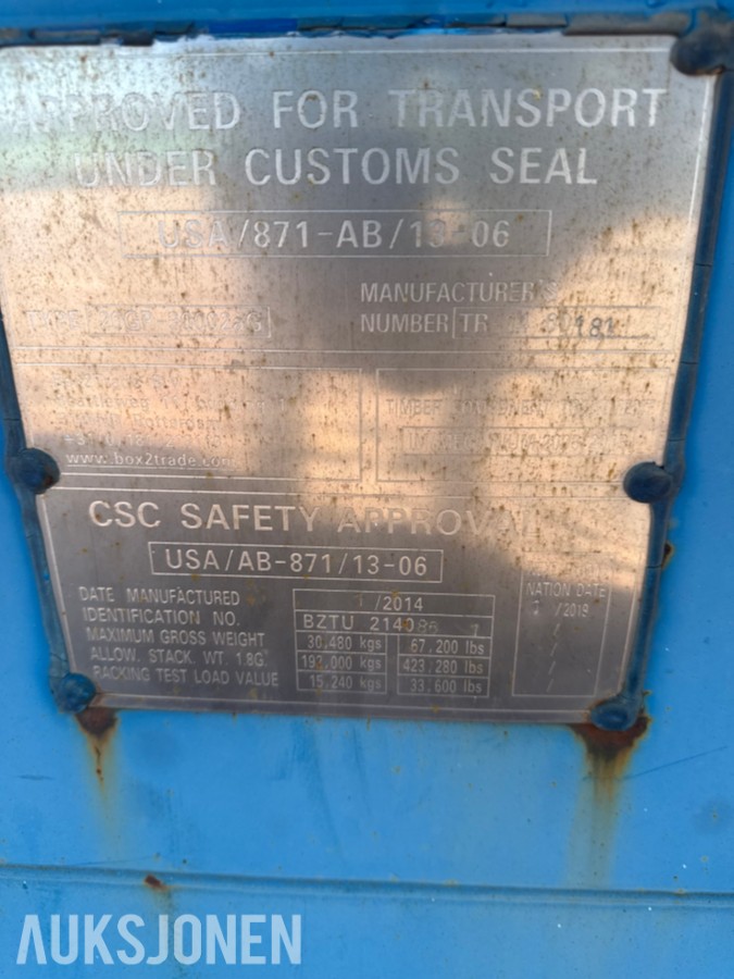 2014 Container 20 Fot arbeidscontainer – verktøy, løfteutstyr, materiell og tilbehør