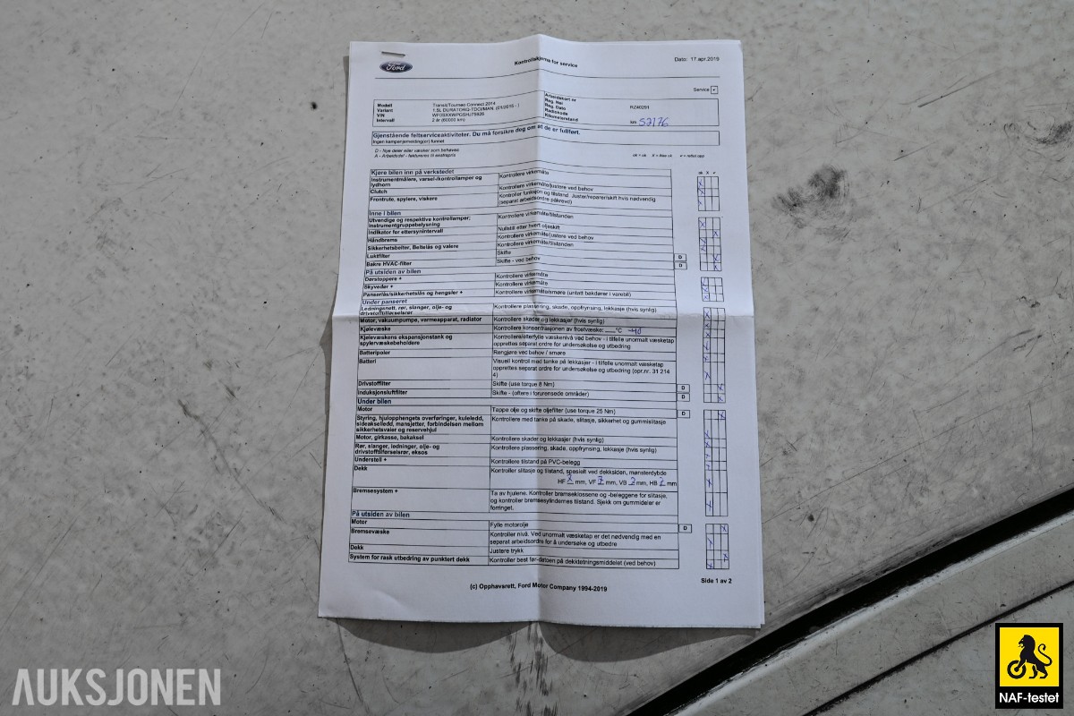 2017 Ford Transit Connect 101HK TDCI 3-SETER HENGERFESTE VARMER SERVICEHISTORIKK