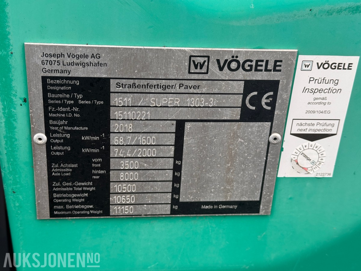 2018 Vögele SUPER 1303-3i Asfaltutlegger / Asfaltlegger
