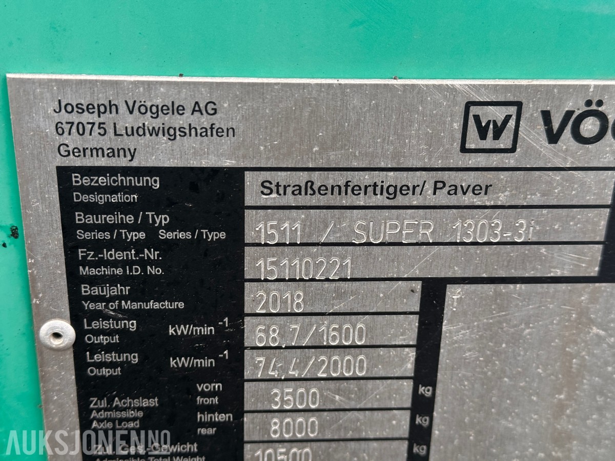 2018 Vögele SUPER 1303-3i Asfaltutlegger / Asfaltlegger