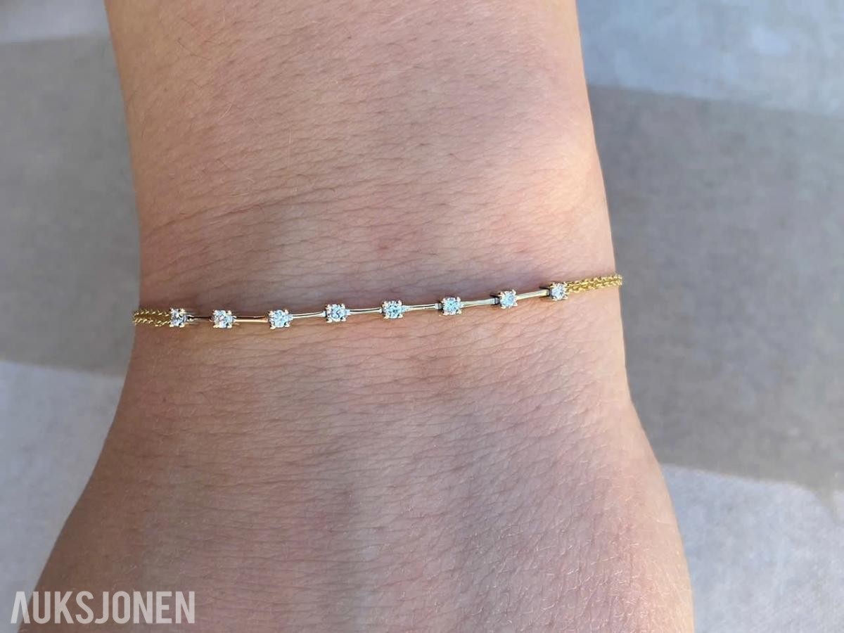 0.25ct diamantarmbånd i 14K gull. Helt naturlige diamanter! Med Takstbrev!