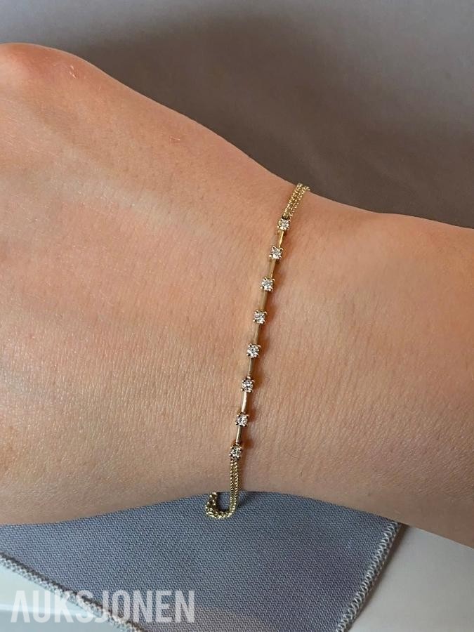 0.25ct diamantarmbånd i 14K gull. Helt naturlige diamanter! Med Takstbrev!