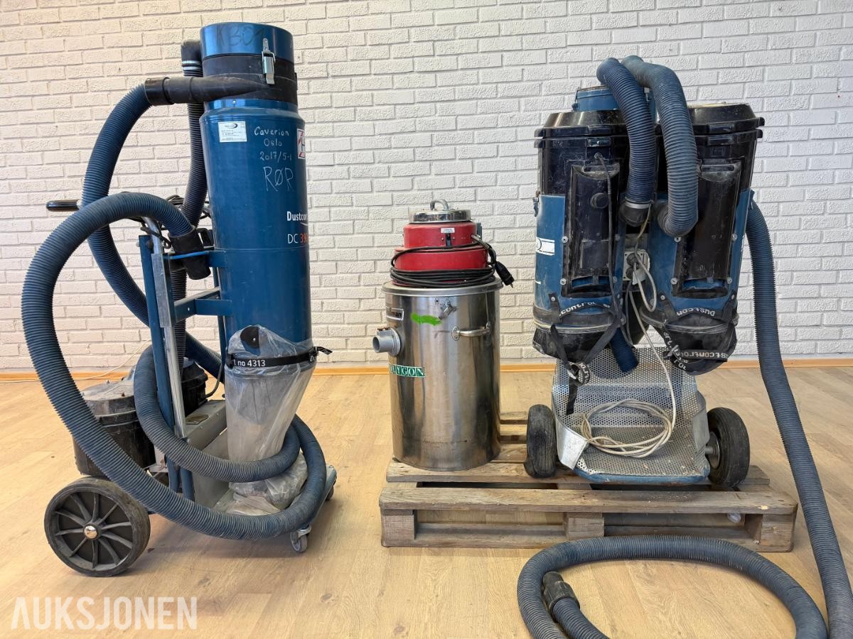 3 x industristøvsugere: Dustcontrol DC3900, DC2500 Twin og Pullman PV300P)