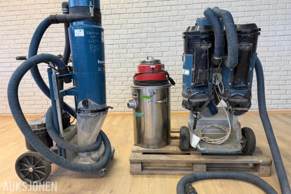 3 x industristøvsugere: Dustcontrol DC3900, DC2500 Twin og Pullman PV300P)