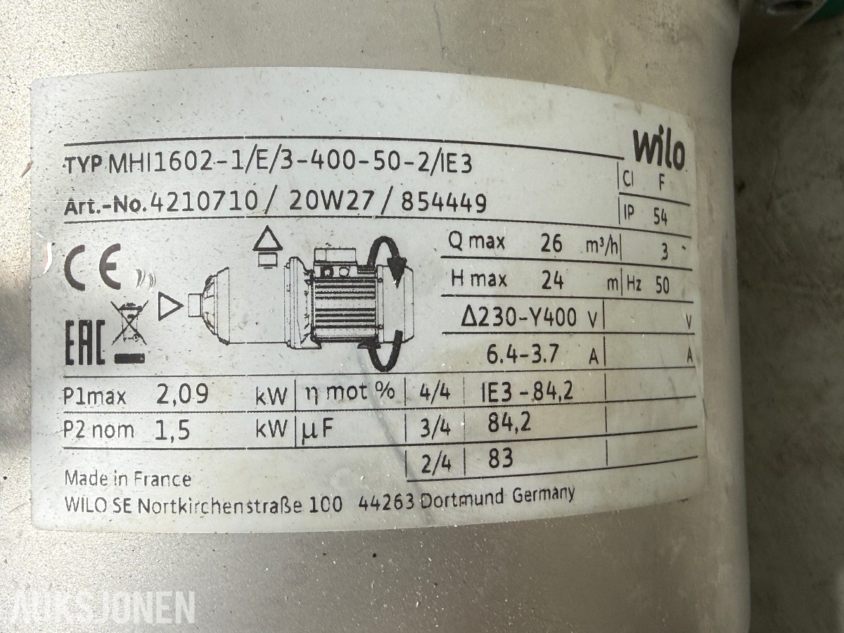 Wilo MHI 1602 vannpumpe 400V 3-fas