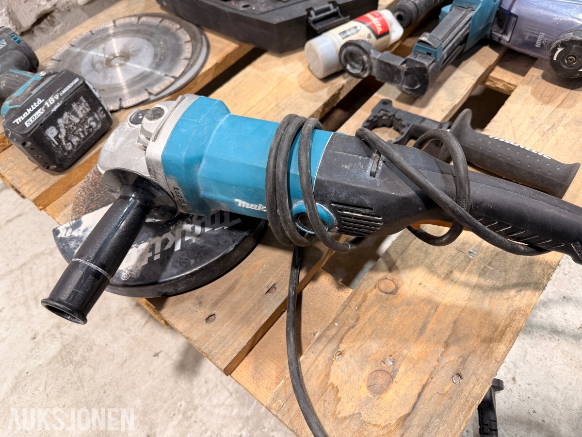 Stor Makita verktøypakke – vinkelsliper, borhammere, driller, platesaks m.m.