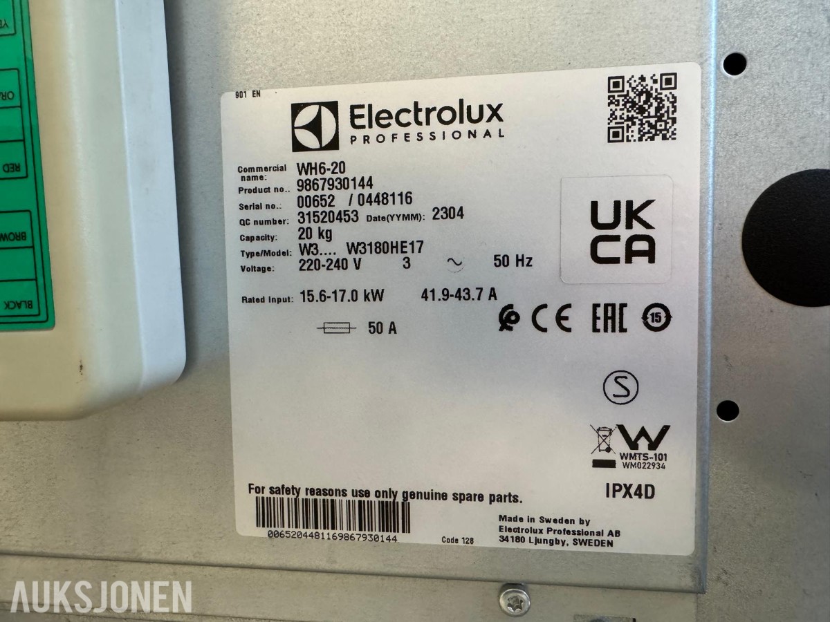 2023 Electrolux WH6-20 vaskemaskin, høytsentrifugerende, 20 kg kapasitet