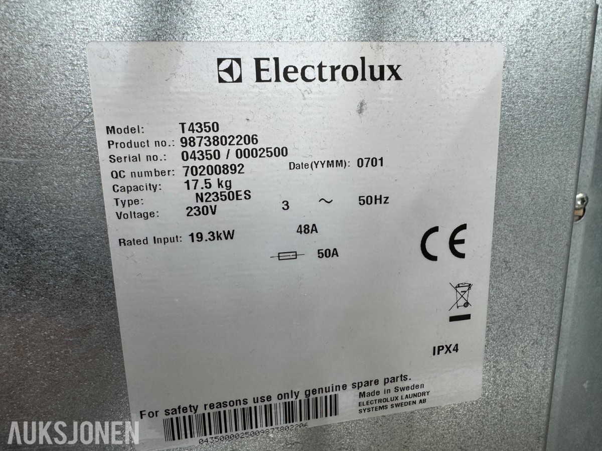 2007 Electrolux T4350 kommersiell/industriell tørketrommel