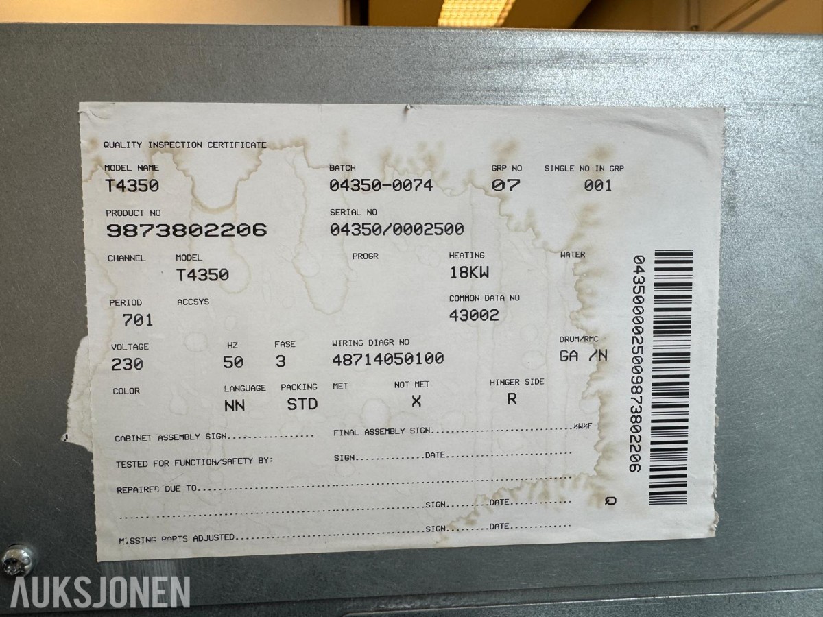 2007 Electrolux T4350 kommersiell/industriell tørketrommel