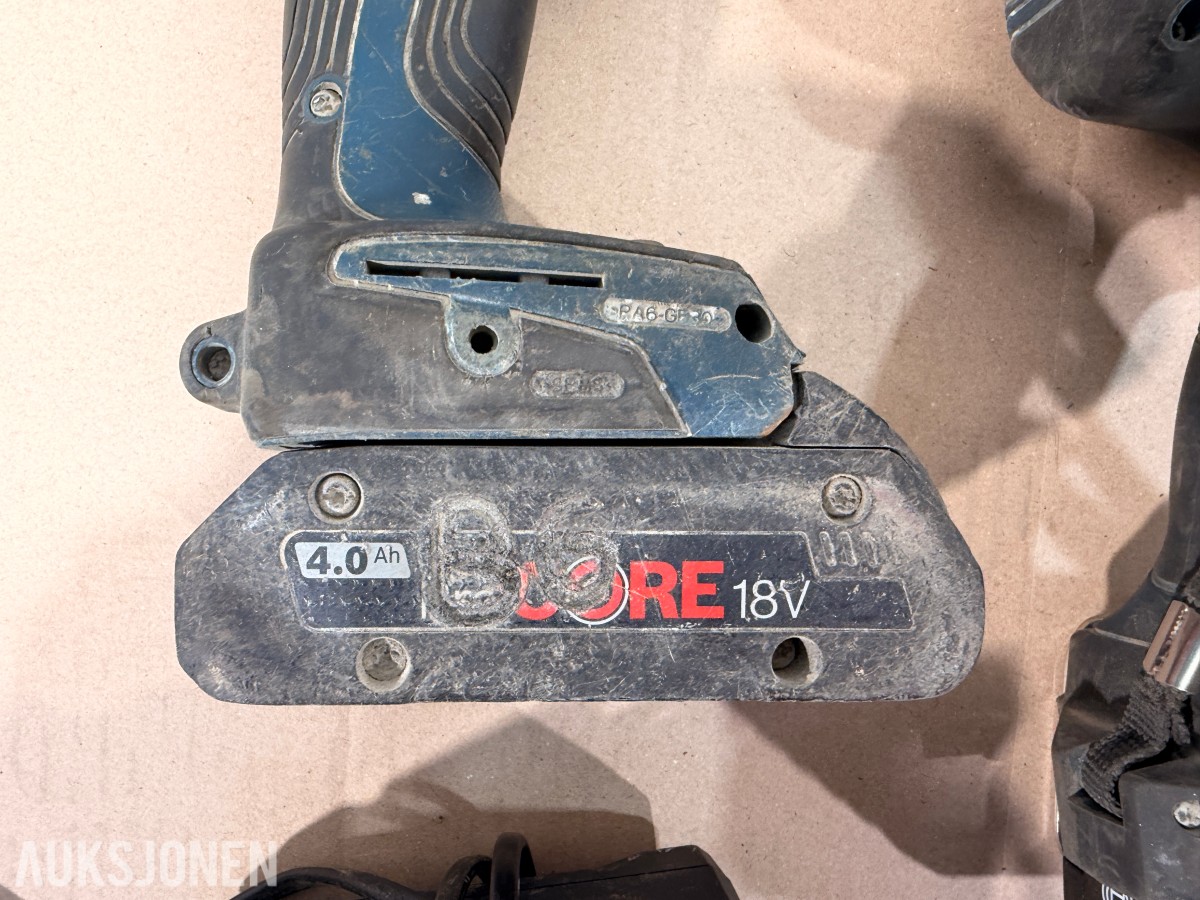 Bosch verktøypakke 18V – drill, muttertrekker, vinkelsliper, laser og tilbehør