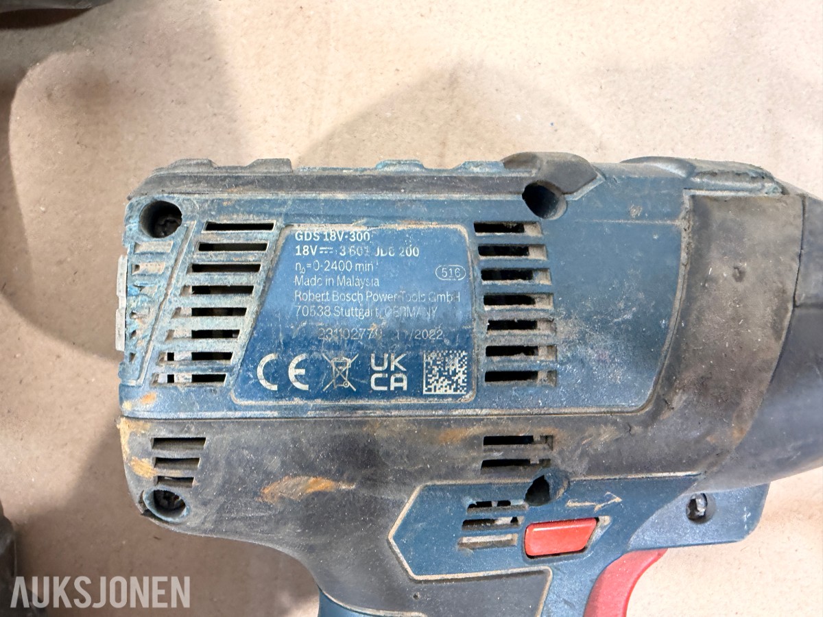 Bosch verktøypakke 18V – drill, muttertrekker, vinkelsliper, laser og tilbehør