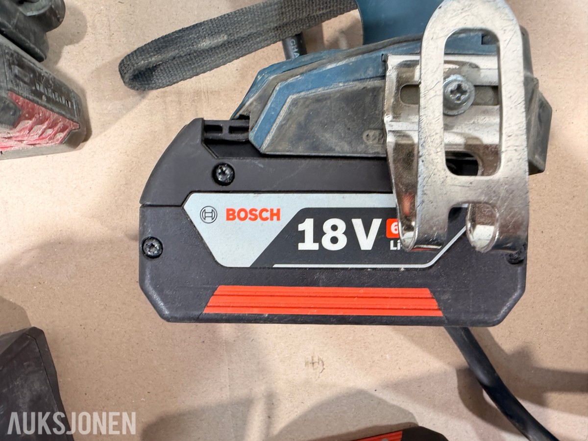Bosch verktøypakke 18V – drill, muttertrekker, vinkelsliper, laser og tilbehør