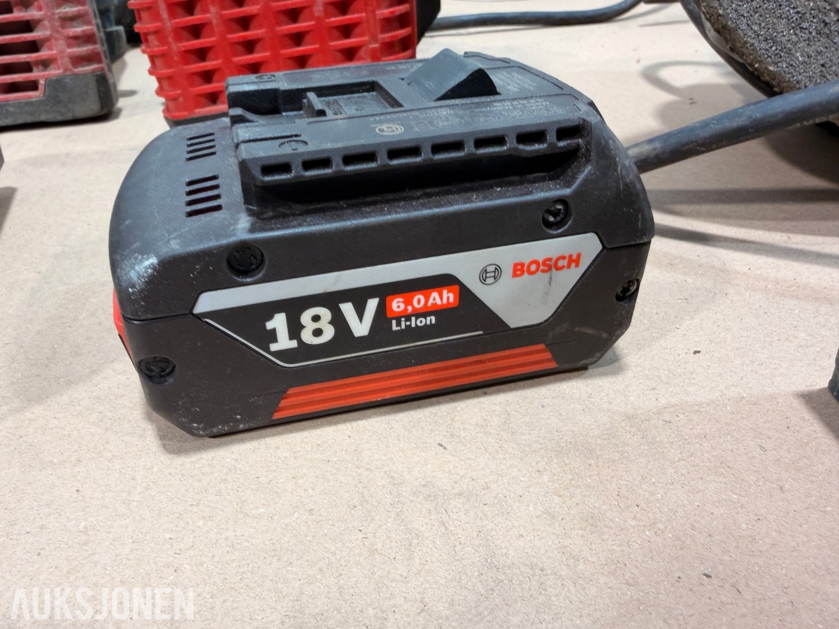 Bosch verktøypakke 18V – drill, muttertrekker, vinkelsliper, laser og tilbehør