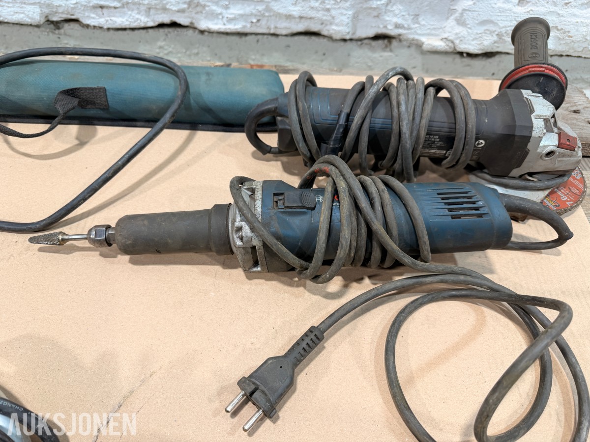 Bosch verktøypakke 18V – drill, muttertrekker, vinkelsliper, laser og tilbehør