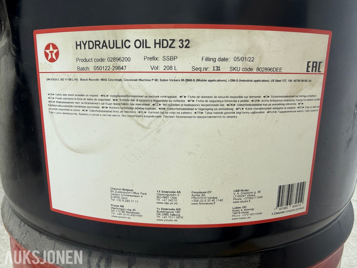 Texaco Hydraulic Oil HDZ 32 – 208L fat