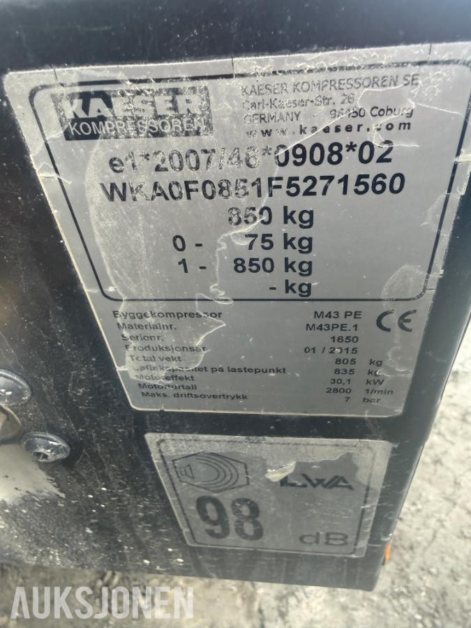 2015 Atlas Copco M43PE Kompressor med lite timer.