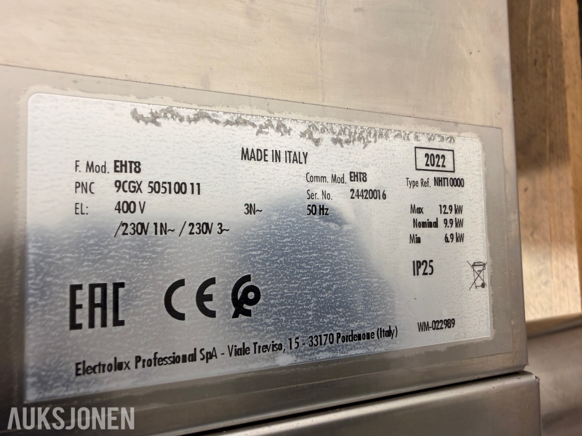 2022 Electrolux Professional EHT8 hetteoppvaskmaskin 400V 3FAS 80 kurver/time