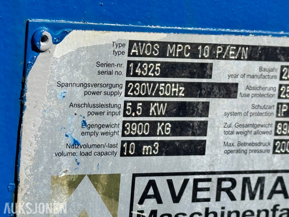 2007 Avermann AVOS Avfallskomprimator 10m3 