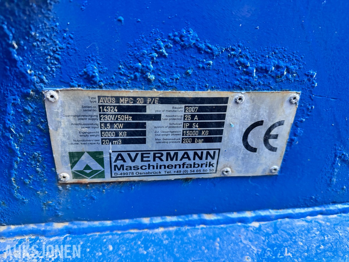 2007 Avermann AVOS Avfallskomprimator 20m3