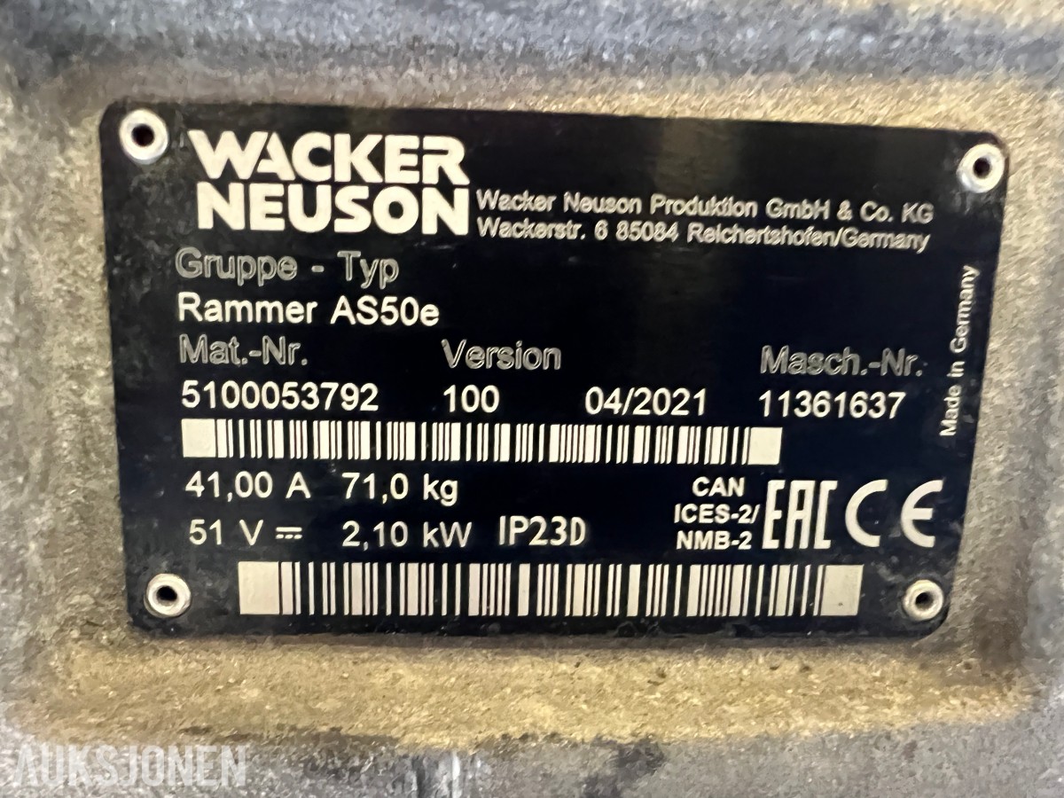 2023 Wacker Neuson WN stamper AS50e u/batteri og lader