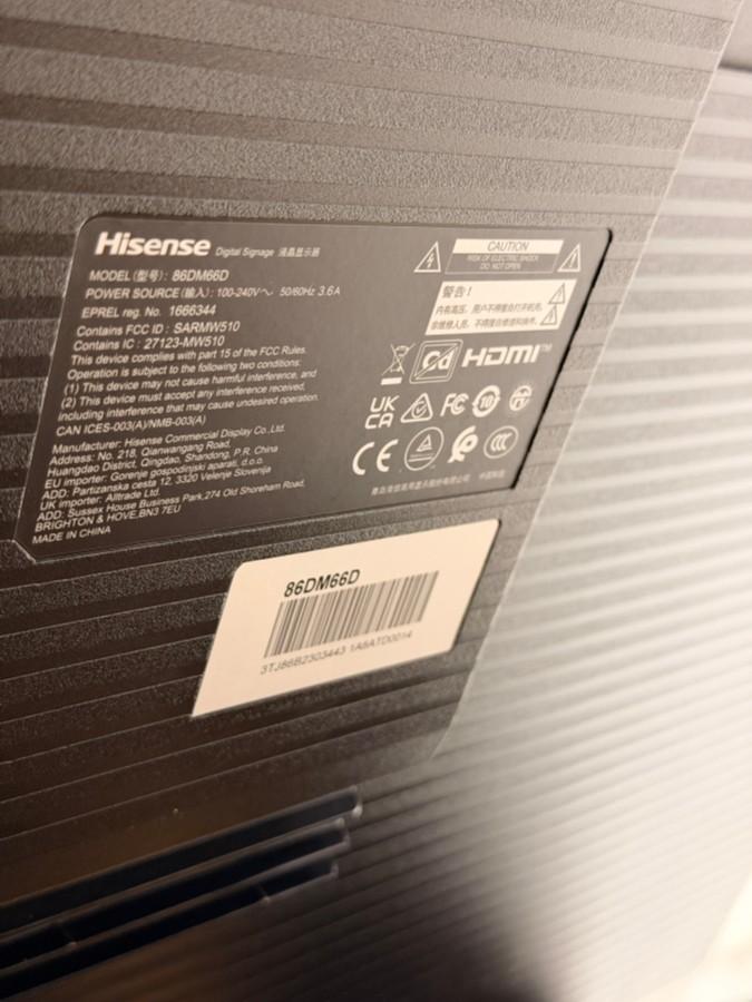 2024 Hisense 86DM66D – 86" 4K UHD Digital Signage-skjerm