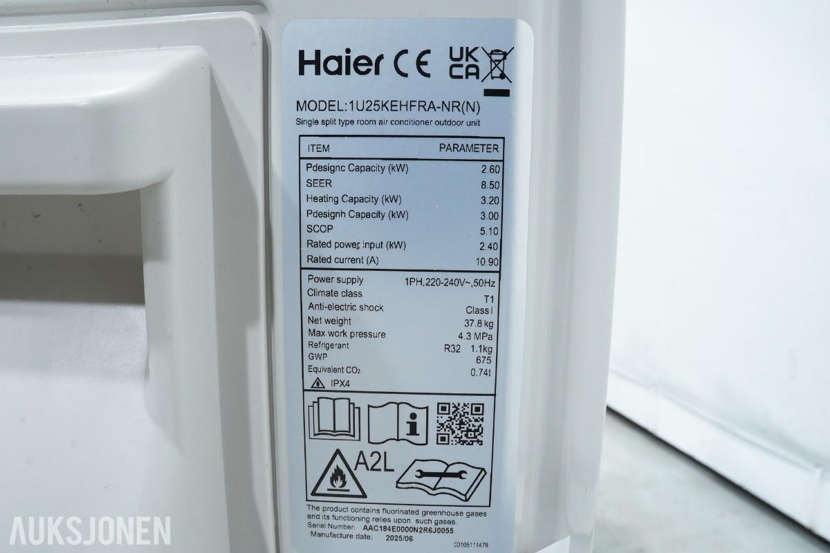 2025 Haier varmepumpe 1U25KEHFRA-NR(N) + tilbehør