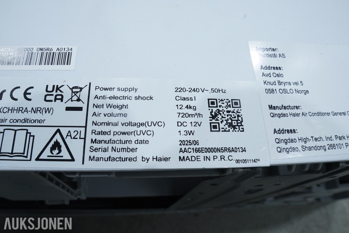 2025 Haier varmepumpe 1U25KEHFRA-NR(N) + tilbehør