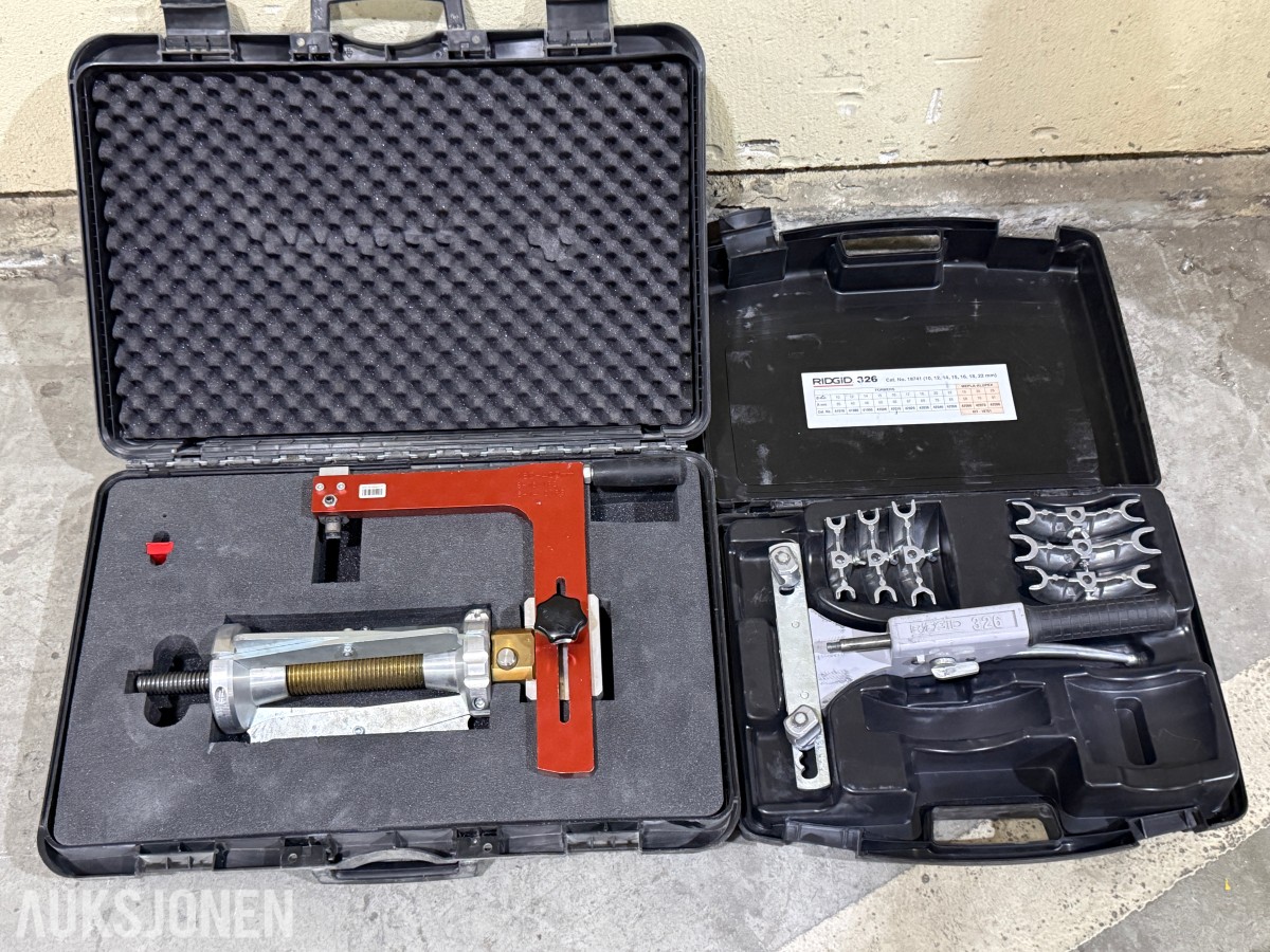 Rørklemme/avstengningsverktøy 180–400 mm + RIDGID 326 flenseverktøy i koffert