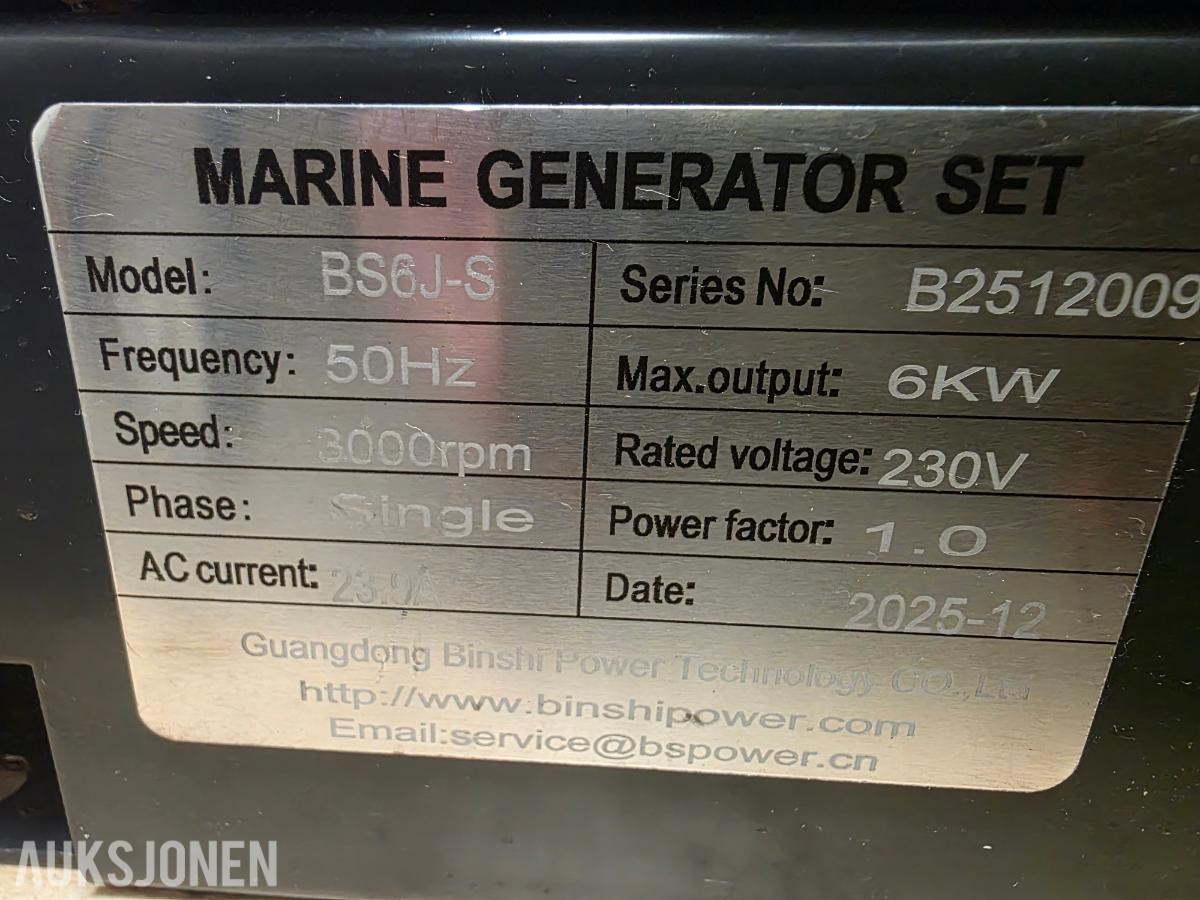 2025 BS6J-S 6kw Marine Generator