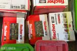 Stort parti festemateriell, skruer og bolter – Fischer, Würth, Hilti