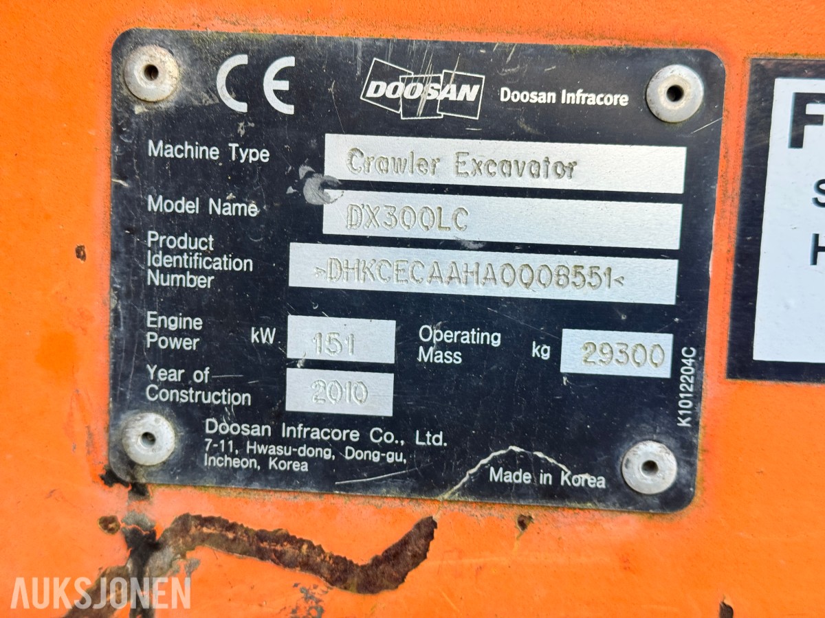 2010 Doosan Gravemaskin DX300LC - 8095 Timer