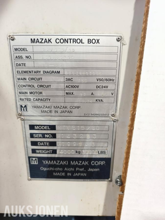 1999 Mazak MTV-815/80 vertikal fresemaskin