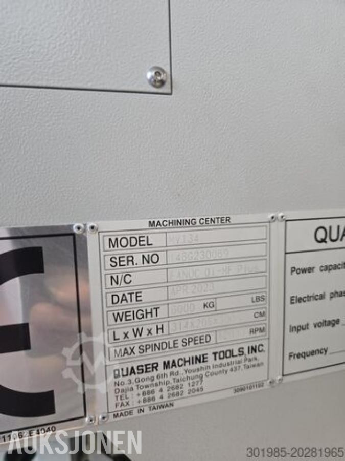 2023 Quaser MV134 Vertikal fresemaskin som ny