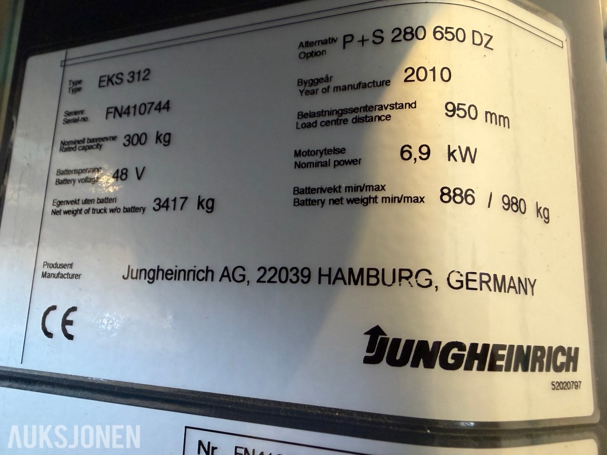 2010 Jungheinrich høytløftende plukktruck EKS 312 kunn  1379t