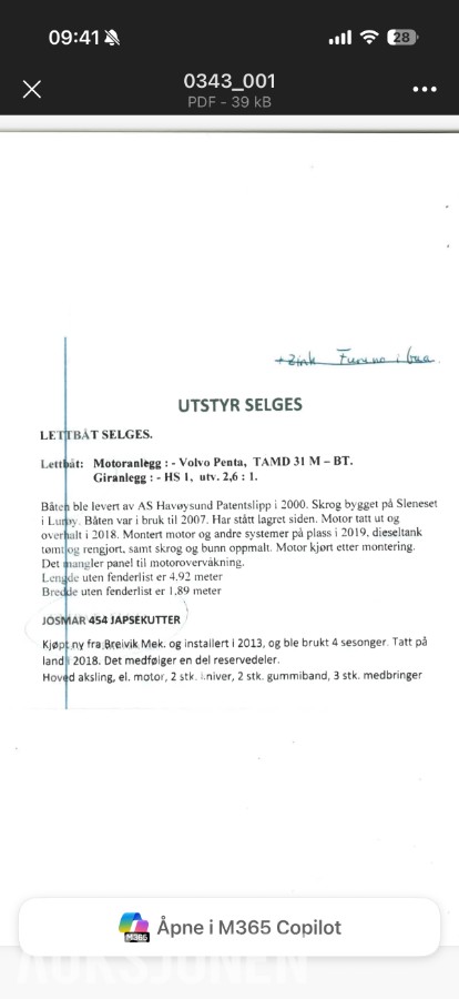 2000 Lettbåt, Volvo Penta, 4,92 lengde