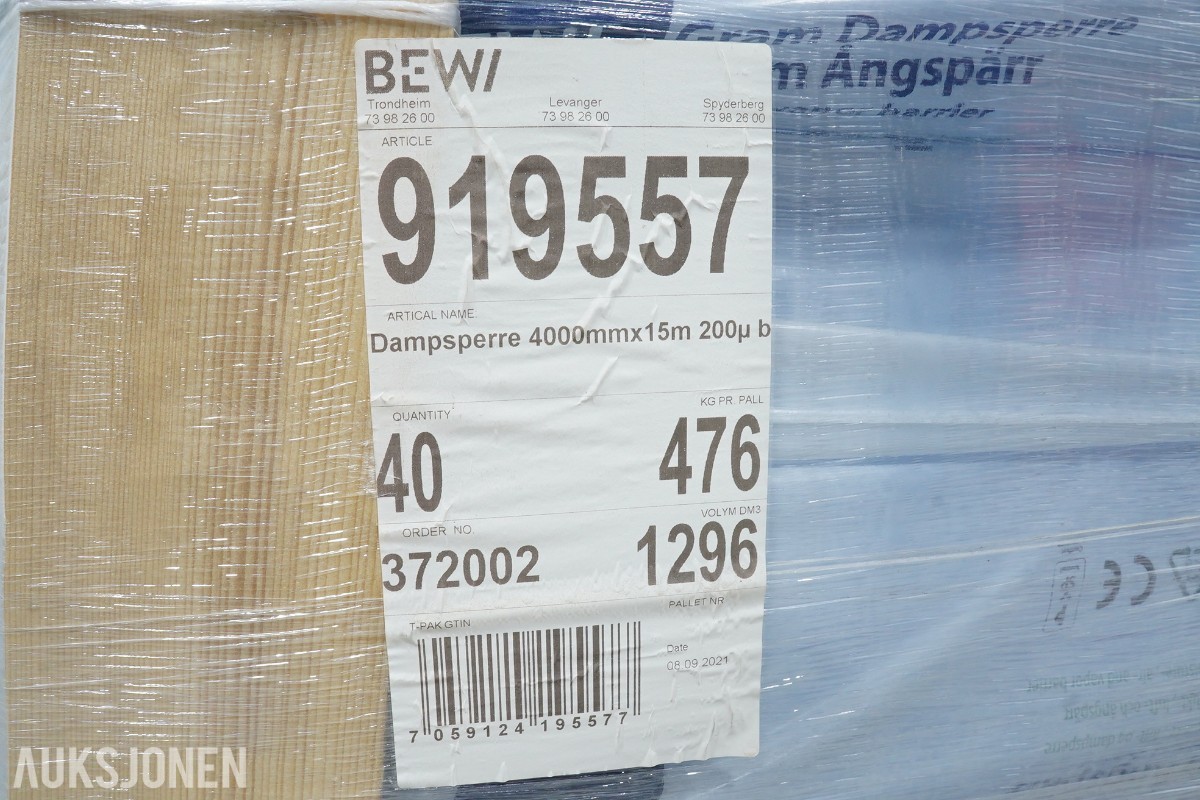 40 stk. ruller med dampsperre 4000mm x 15m 200µ