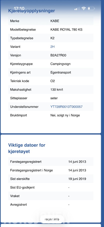 2013 KABE Royal 780 TDL KS campingvogn