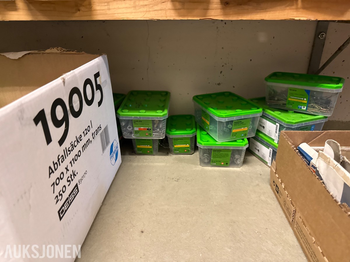 Stort parti festemidler selges – skruer, bolter m.m