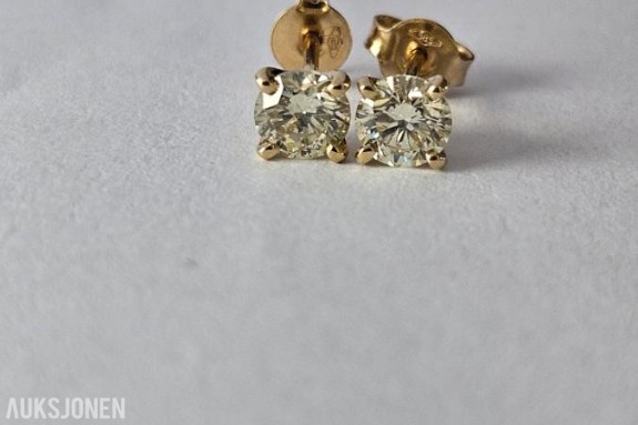 0.92CT ENSTENS DIAMANTØREDOBBER I 14K GULL. HELT NATURLIGE DIAMANTER! TAKSTBREV OG SERTIFIKAT!