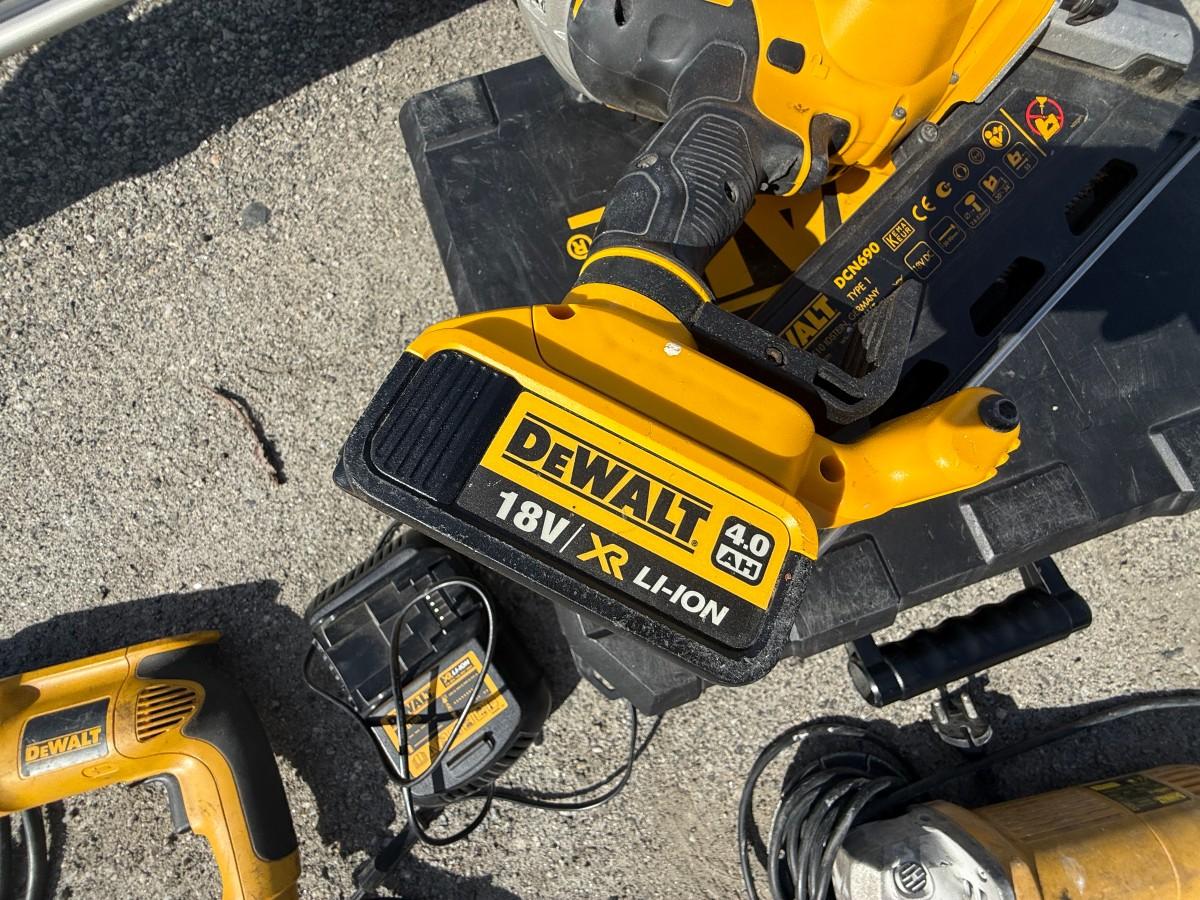 DeWalt verktøypakke – spikerpistol, drill og kapp-/flisskjærer