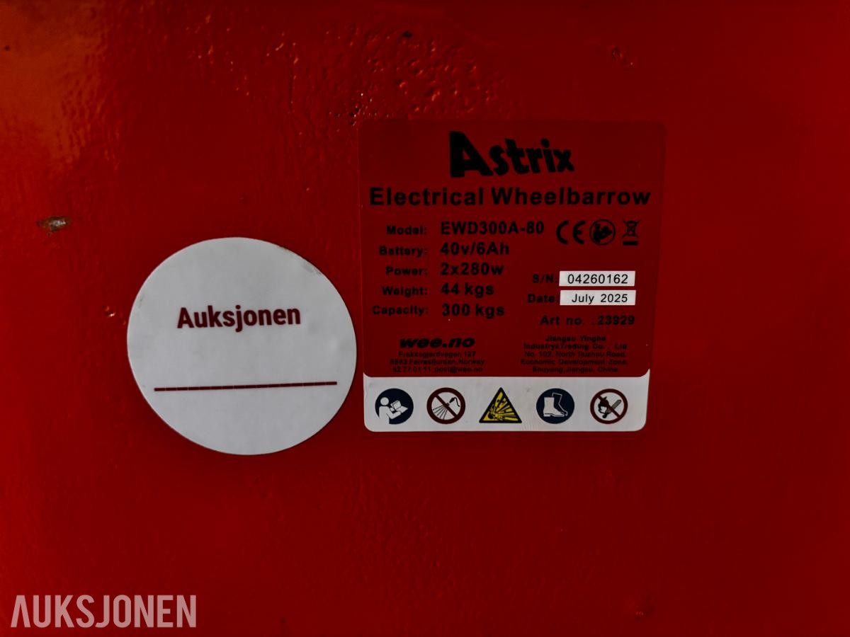 Astrix elektrisk trillebår EWD300A-80 – 300 kg kapasitet